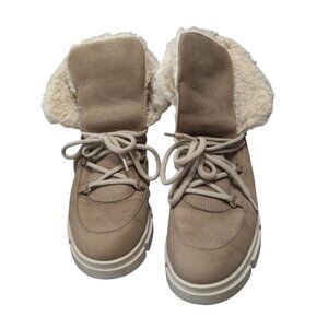 Avellini Portugal Women's EU 40/US 9 Shearling Boots Suede Lace Up Lug Sole Tan